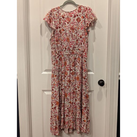 Knox Rose XXL Tiered Maxi Dress Floral Smocked Waist Ruffle Sleeve FREE SHIP - Picture 4 of 7